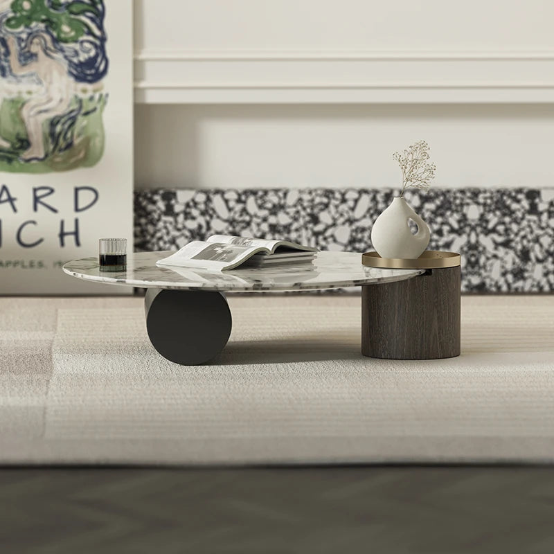 センターテーブル 大理石デザイン 多層板 ステンレス製 おしゃれなリビング家具 収納付き fmfd-5063