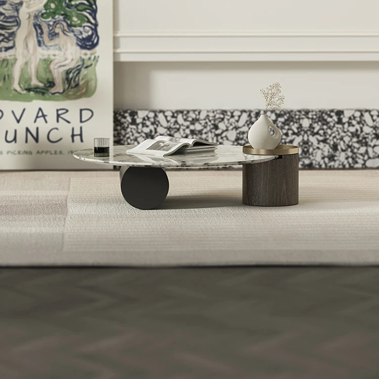 センターテーブル 大理石デザイン 多層板 ステンレス製 おしゃれなリビング家具 収納付き fmfd-5063