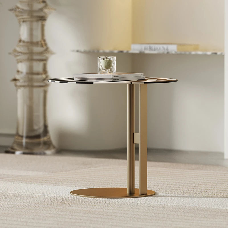 モダンデザイン センターテーブル 多層板製 おしゃれなツートンカラー 丸型サイドテーブル fmfd-5066