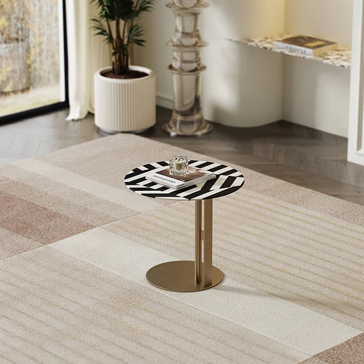 モダンデザイン センターテーブル 多層板製 おしゃれなツートンカラー 丸型サイドテーブル fmfd-5066