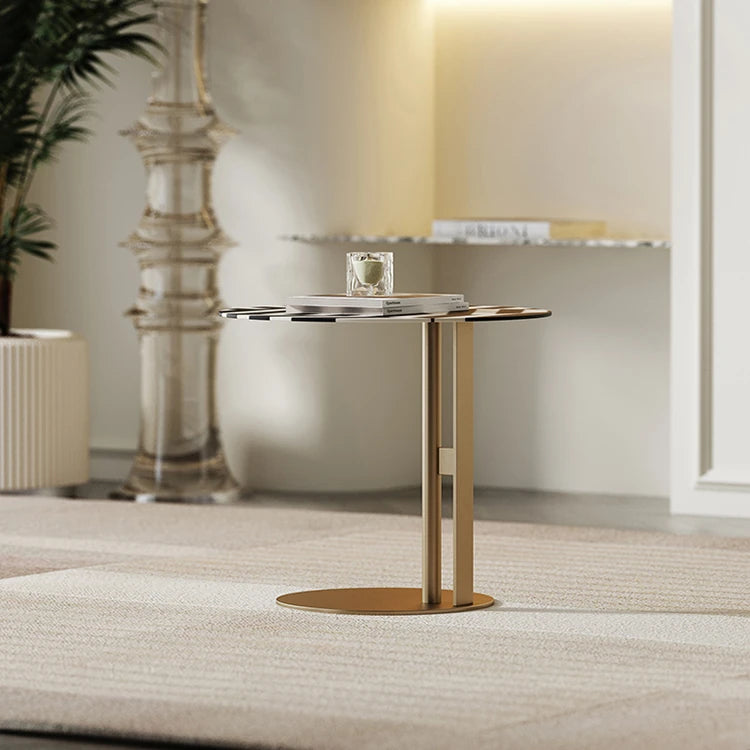 モダンデザイン センターテーブル 多層板製 おしゃれなツートンカラー 丸型サイドテーブル fmfd-5066