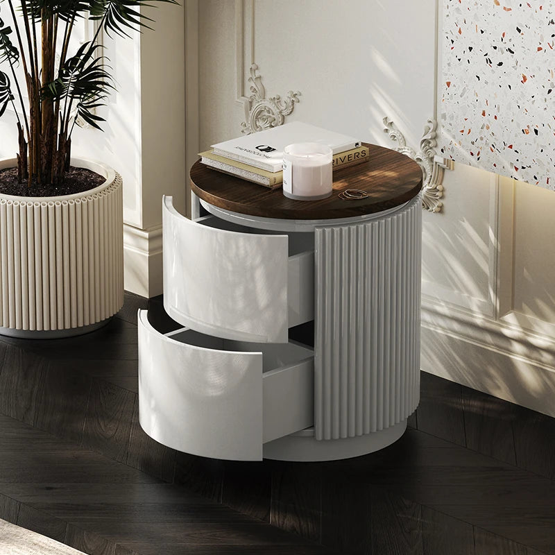 モダンデザインの多層板製ナイトテーブル - おしゃれな収納付きサイドテーブル fmfd-5071