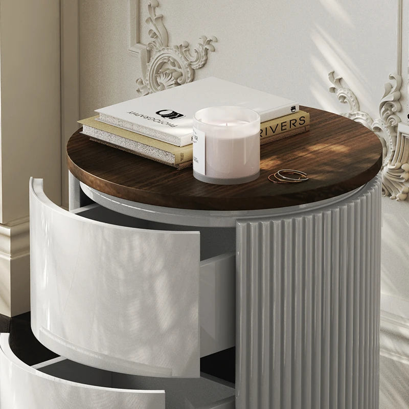 モダンデザインの多層板製ナイトテーブル - おしゃれな収納付きサイドテーブル fmfd-5071