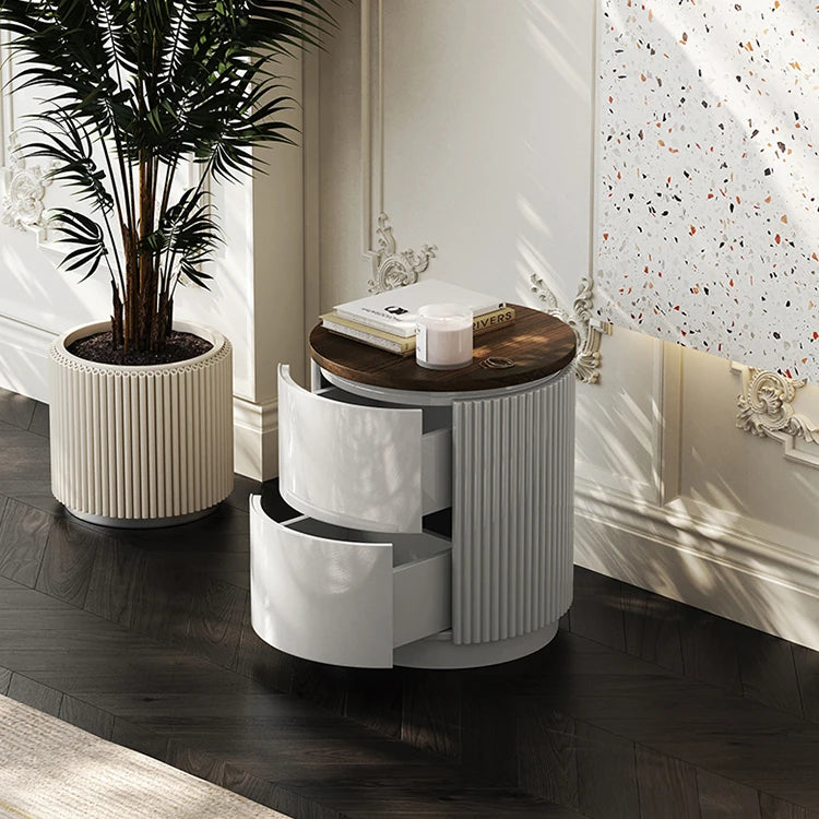 モダンデザインの多層板製ナイトテーブル - おしゃれな収納付きサイドテーブル fmfd-5071