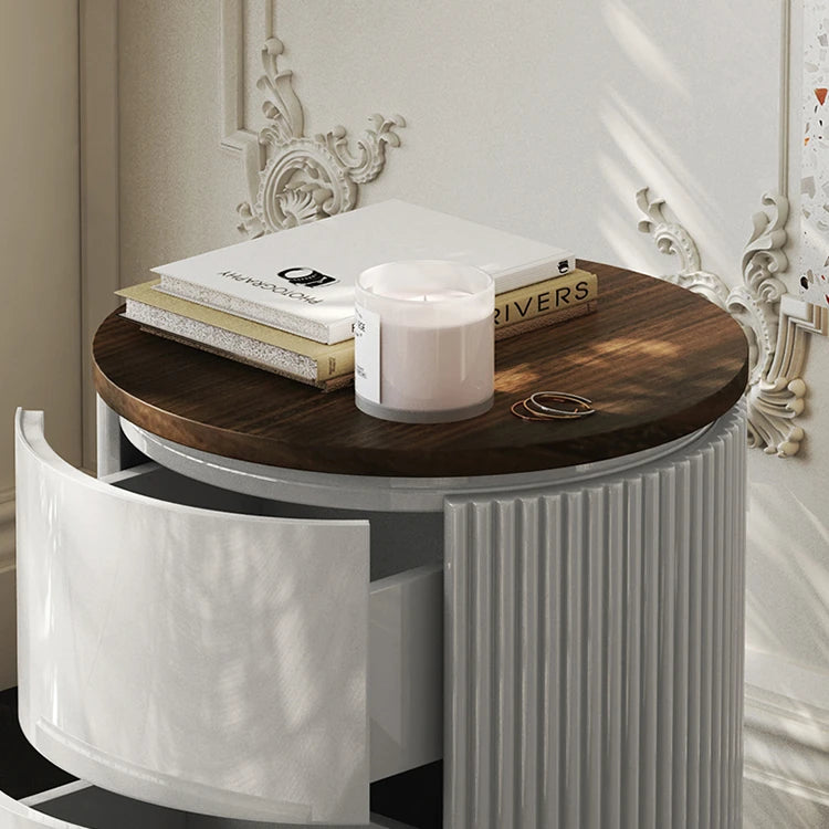 モダンデザインの多層板製ナイトテーブル - おしゃれな収納付きサイドテーブル fmfd-5071