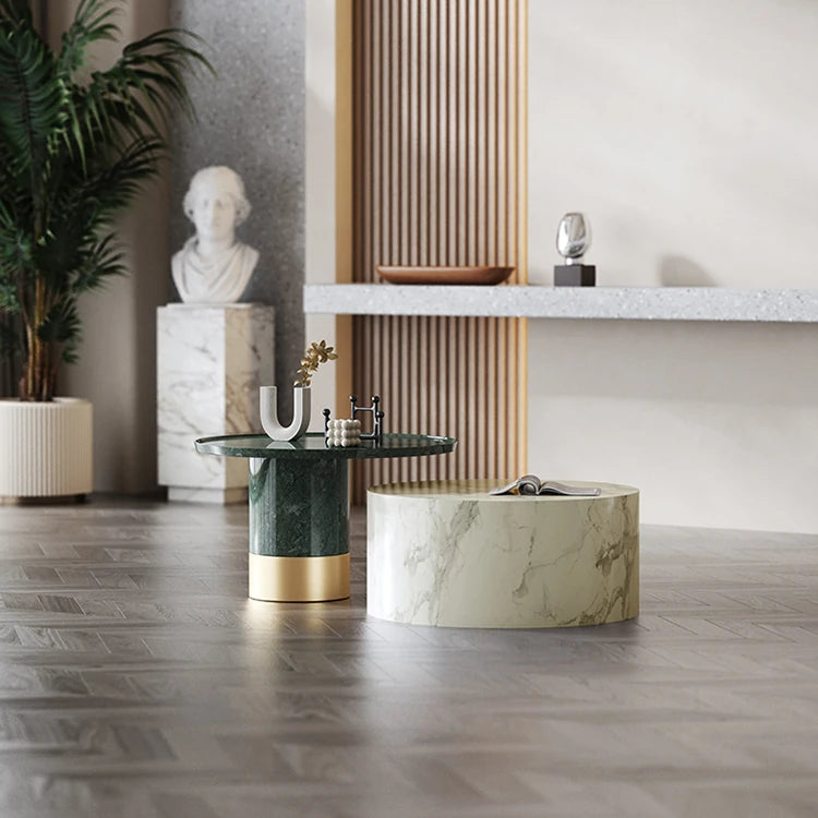 モダン大理石センターテーブル|ステンレスベース付き|リビングルームデザインに最適|ディスプレイや収納に便利 fmfd-5076