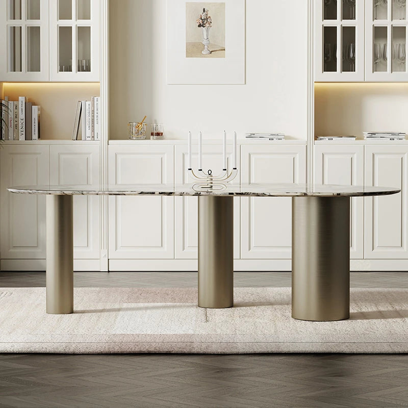 豪華な大理石テーブルセット - モダンデザインのダイニングテーブルとチェア6脚付き fmfd-5078