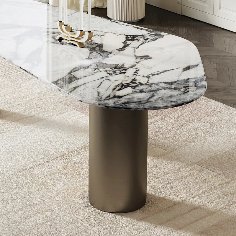 豪華な大理石テーブルセット - モダンデザインのダイニングテーブルとチェア6脚付き fmfd-5078