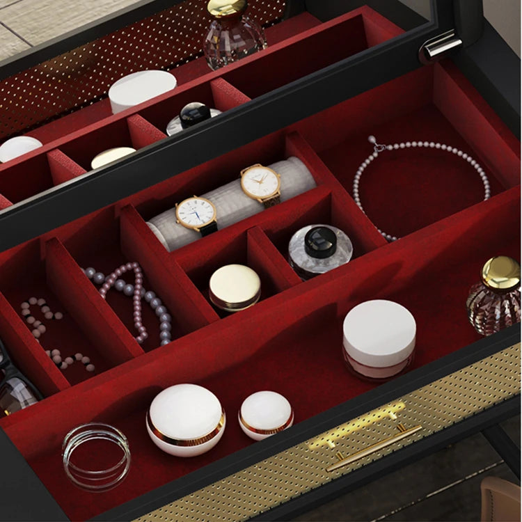 豪華な多層メイクアップテーブル ステンレスガラス仕上げ - あなたのビューティースペースにぴったりなエレガントなデザイン fmsjj-4202