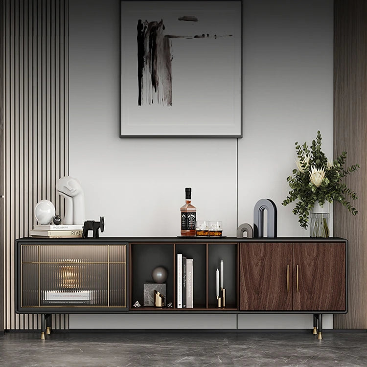 高級感溢れる多層板ステンレス製テレビ台|モダンな銅とガラスのデザイン fmsjj-4205