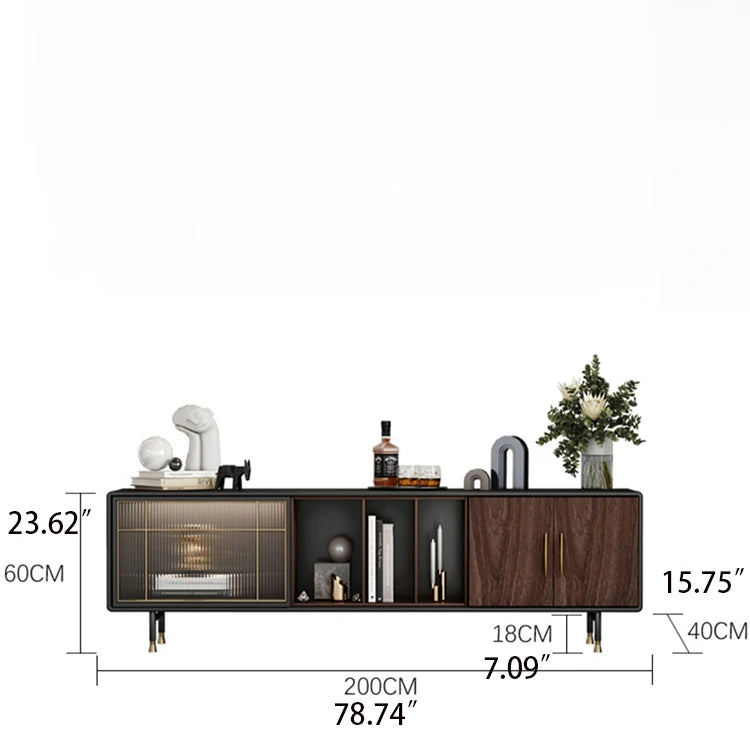高級感溢れる多層板ステンレス製テレビ台|モダンな銅とガラスのデザイン fmsjj-4205