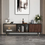 高級感溢れる多層板ステンレス製テレビ台|モダンな銅とガラスのデザイン fmsjj-4205