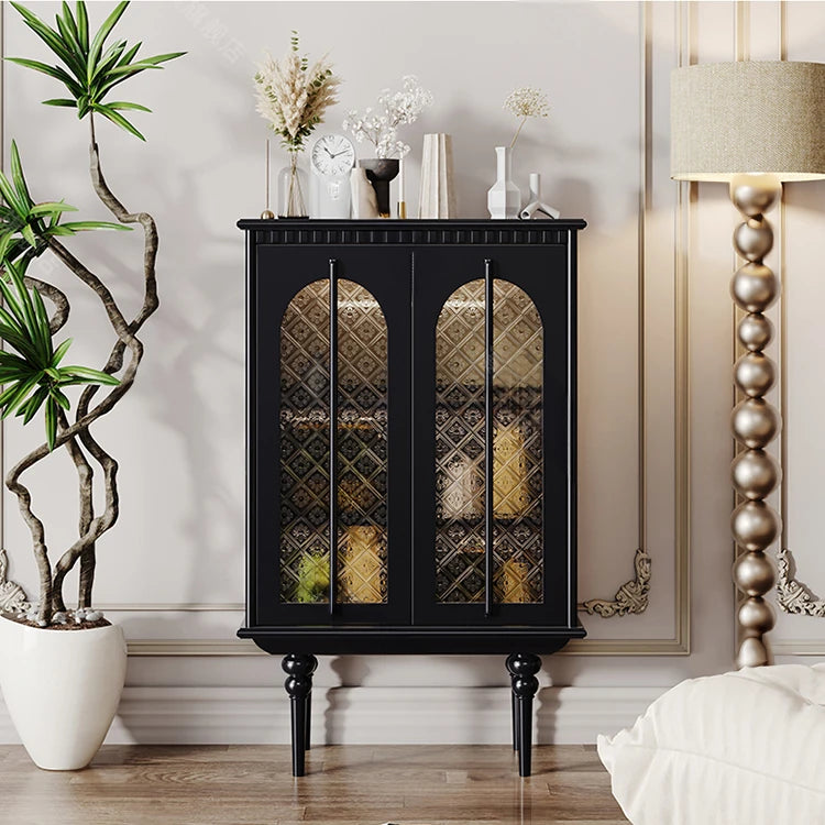 エレガントなケヤキ多層板ガラスのキャビネット|高級感溢れるデザイン収納家具 fmsjj-4207