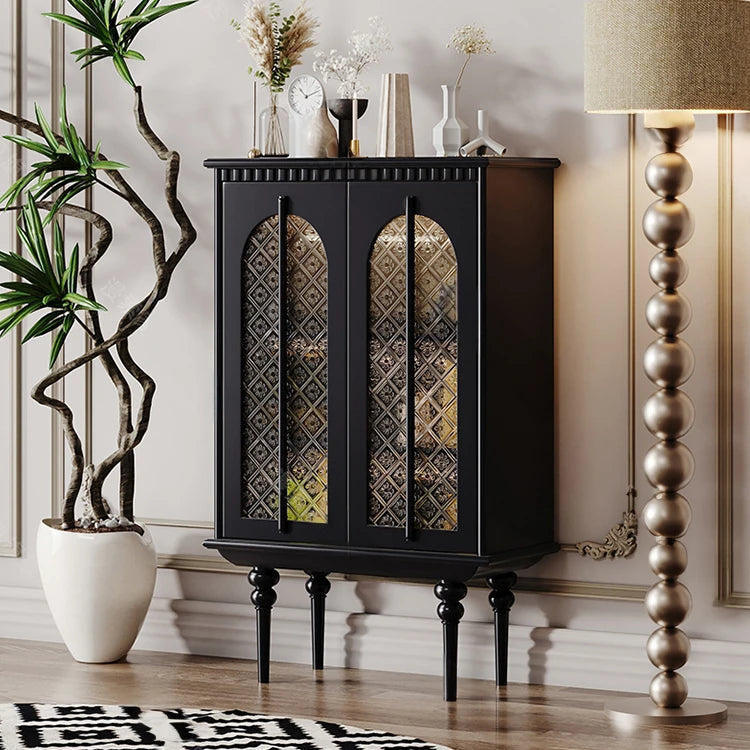 エレガントなケヤキ多層板ガラスのキャビネット|高級感溢れるデザイン収納家具 fmsjj-4207