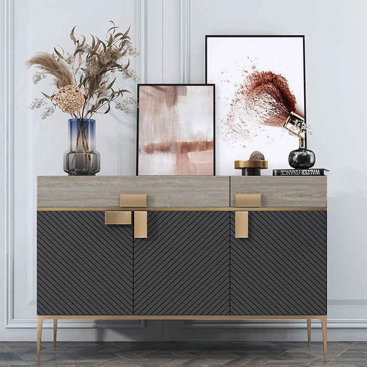 モダンな大理石とステンレスのキャビネット|高級感あふれるインテリア収納 fmsjj-4210