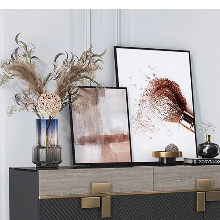 モダンな大理石とステンレスのキャビネット|高級感あふれるインテリア収納 fmsjj-4210