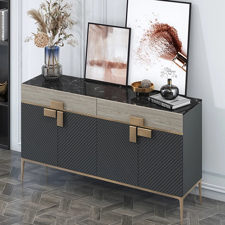 モダンな大理石とステンレスのキャビネット|高級感あふれるインテリア収納 fmsjj-4210