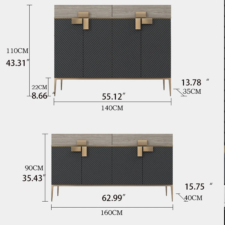 モダンな大理石とステンレスのキャビネット|高級感あふれるインテリア収納 fmsjj-4210