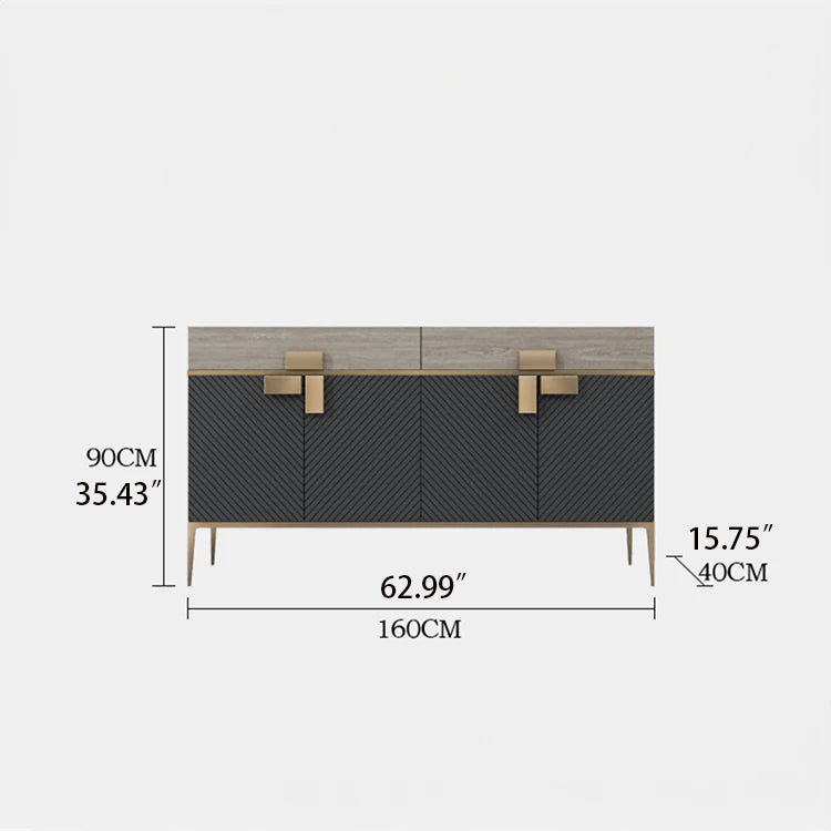 モダンな大理石とステンレスのキャビネット|高級感あふれるインテリア収納 fmsjj-4210