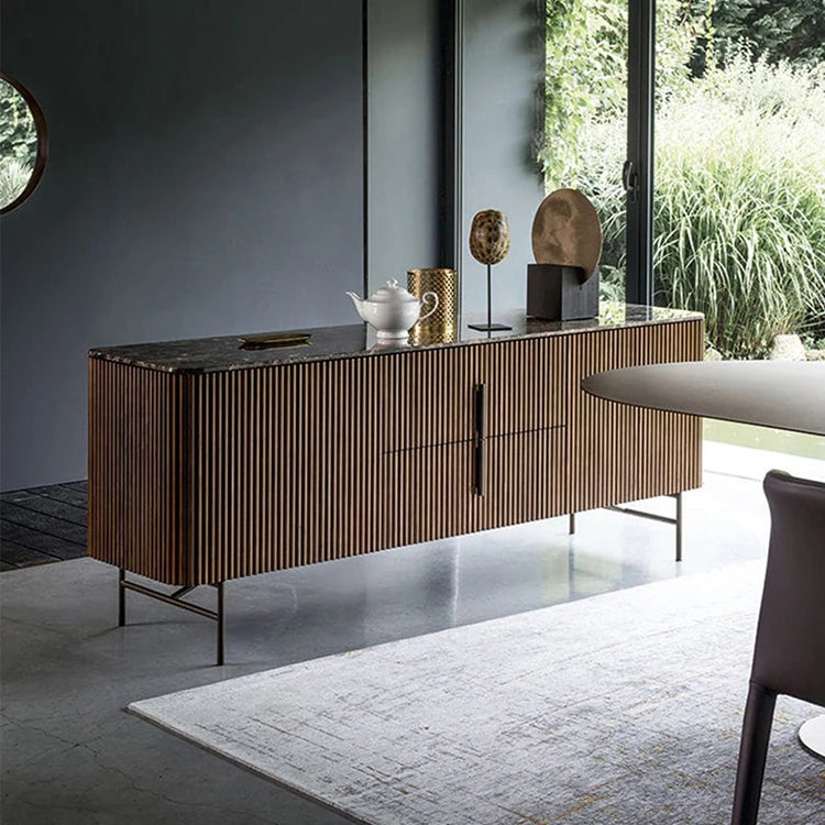 ラグジュアリーな大理石&ステンレスキャビネット ─ モダンなデザインで魅力的なリビングに! fmsjj-4216