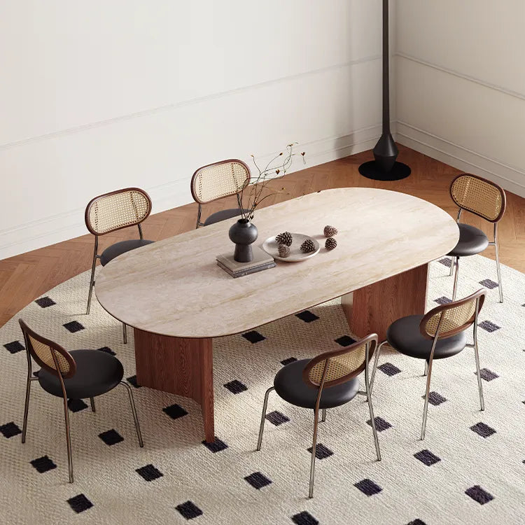 アッシュ材とラタンのモダンチェア - PUレザーとステンレスフレームの高級デザインチェア fmus-4086