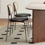 アッシュ材とラタンのモダンチェア - PUレザーとステンレスフレームの高級デザインチェア fmus-4086