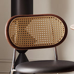 アッシュ材とラタンのモダンチェア - PUレザーとステンレスフレームの高級デザインチェア fmus-4086