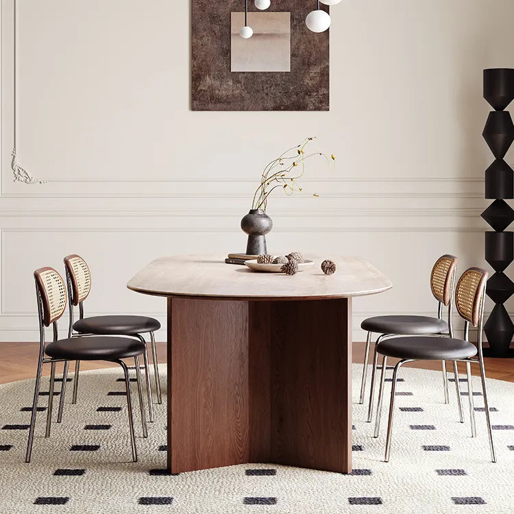 アッシュ材とラタンのモダンチェア - PUレザーとステンレスフレームの高級デザインチェア fmus-4086