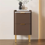 モダンナイトテーブル - パイン材セラミック天板 & PUレザー仕上げ、シンプルでスタイリッシュ、引き出し付き収納、ゴールド脚デザイン fmxjs-5341