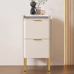 モダンナイトテーブル - パイン材セラミック天板 & PUレザー仕上げ、シンプルでスタイリッシュ、引き出し付き収納、ゴールド脚デザイン fmxjs-5341