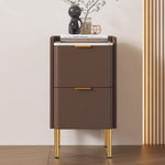 モダンナイトテーブル - パイン材セラミック天板 & PUレザー仕上げ、シンプルでスタイリッシュ、引き出し付き収納、ゴールド脚デザイン fmxjs-5341