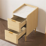 モダンナイトテーブル - パイン材セラミック天板 & PUレザー仕上げ、シンプルでスタイリッシュ、引き出し付き収納、ゴールド脚デザイン fmxjs-5341