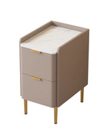 モダンナイトテーブル - パイン材セラミック天板 & PUレザー仕上げ、シンプルでスタイリッシュ、引き出し付き収納、ゴールド脚デザイン fmxjs-5341