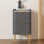 モダンナイトテーブル - パイン材セラミック天板 & PUレザー仕上げ、シンプルでスタイリッシュ、引き出し付き収納、ゴールド脚デザイン fmxjs-5341