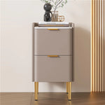 モダンナイトテーブル - パイン材セラミック天板 & PUレザー仕上げ、シンプルでスタイリッシュ、引き出し付き収納、ゴールド脚デザイン fmxjs-5341