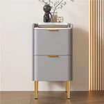 モダンナイトテーブル - パイン材セラミック天板 & PUレザー仕上げ、シンプルでスタイリッシュ、引き出し付き収納、ゴールド脚デザイン fmxjs-5341