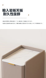 モダンナイトテーブル - パイン材セラミック天板 & PUレザー仕上げ、シンプルでスタイリッシュ、引き出し付き収納、ゴールド脚デザイン fmxjs-5341