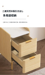 モダンナイトテーブル - パイン材セラミック天板 & PUレザー仕上げ、シンプルでスタイリッシュ、引き出し付き収納、ゴールド脚デザイン fmxjs-5341