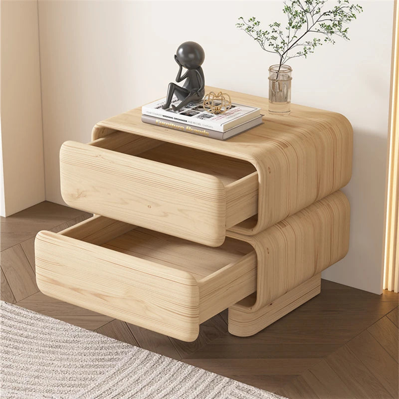 モダンパイン製ナイトテーブル - PUレザー仕上げ、スタイリッシュな収納オプション fmxjs-5343