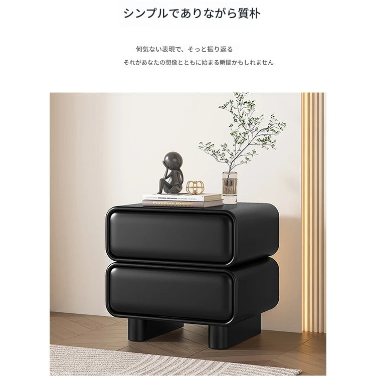 モダンパイン製ナイトテーブル - PUレザー仕上げ、スタイリッシュな収納オプション fmxjs-5343