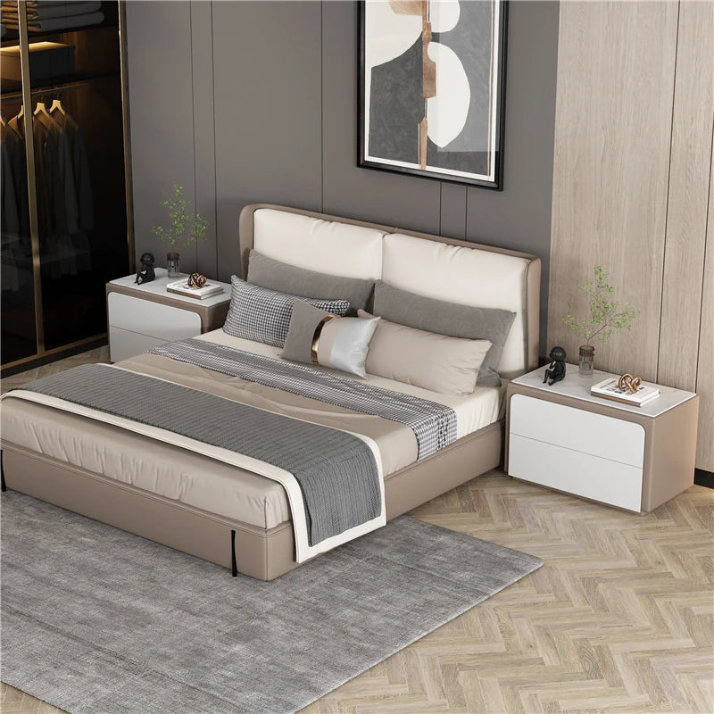 モダンナイトテーブル - パイン材・セラミック・PUレザー製、シンプルでスタイリッシュな収納家具 fmxjs-5344