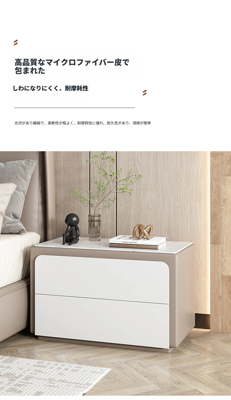 モダンナイトテーブル - パイン材・セラミック・PUレザー製、シンプルでスタイリッシュな収納家具 fmxjs-5344