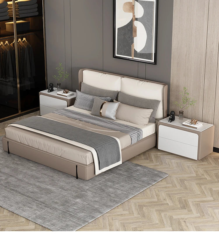 モダンナイトテーブル - パイン材・セラミック・PUレザー製、シンプルでスタイリッシュな収納家具 fmxjs-5344