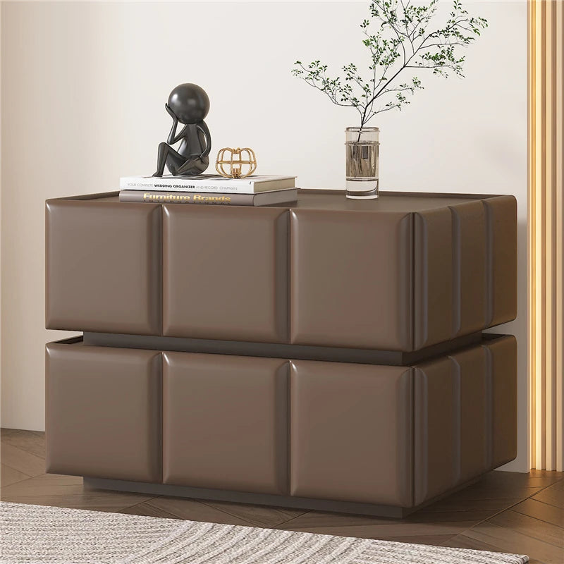 モダンナイトテーブル - パイン材×PUレザー製、スタイリッシュなデザインでお部屋をお洒落に演出! fmxjs-5345