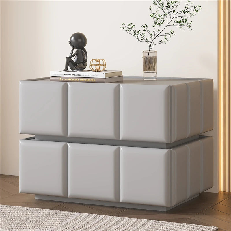 モダンナイトテーブル - パイン材×PUレザー製、スタイリッシュなデザインでお部屋をお洒落に演出! fmxjs-5345