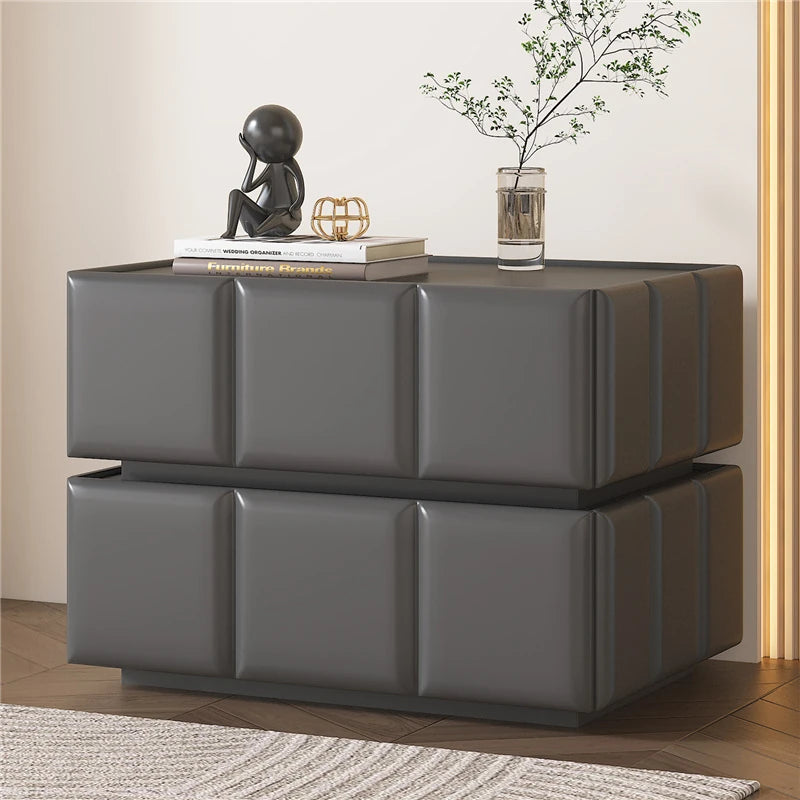 モダンナイトテーブル - パイン材×PUレザー製、スタイリッシュなデザインでお部屋をお洒落に演出! fmxjs-5345