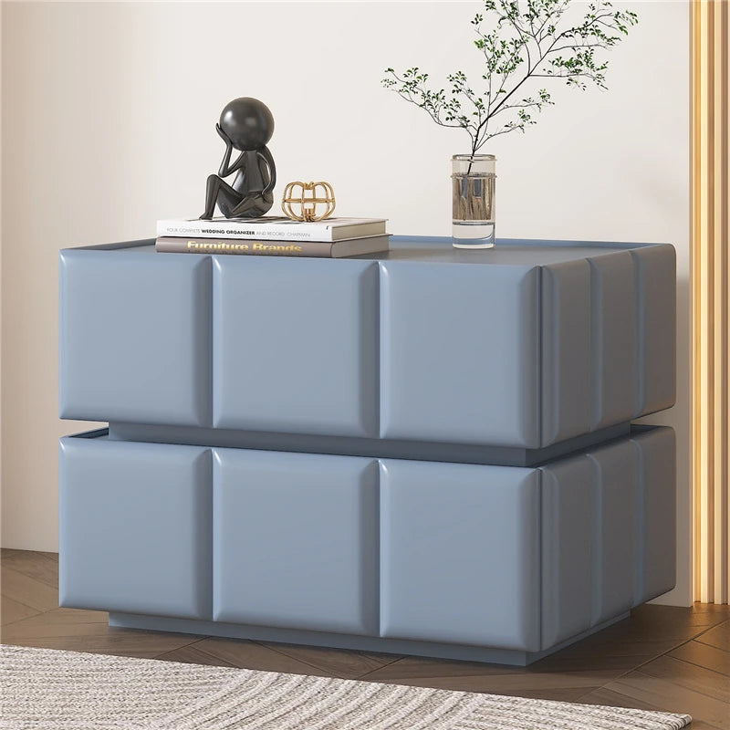 モダンナイトテーブル - パイン材×PUレザー製、スタイリッシュなデザインでお部屋をお洒落に演出! fmxjs-5345