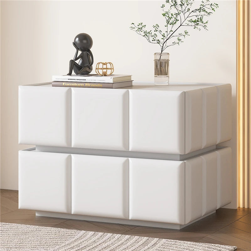 モダンナイトテーブル - パイン材×PUレザー製、スタイリッシュなデザインでお部屋をお洒落に演出! fmxjs-5345