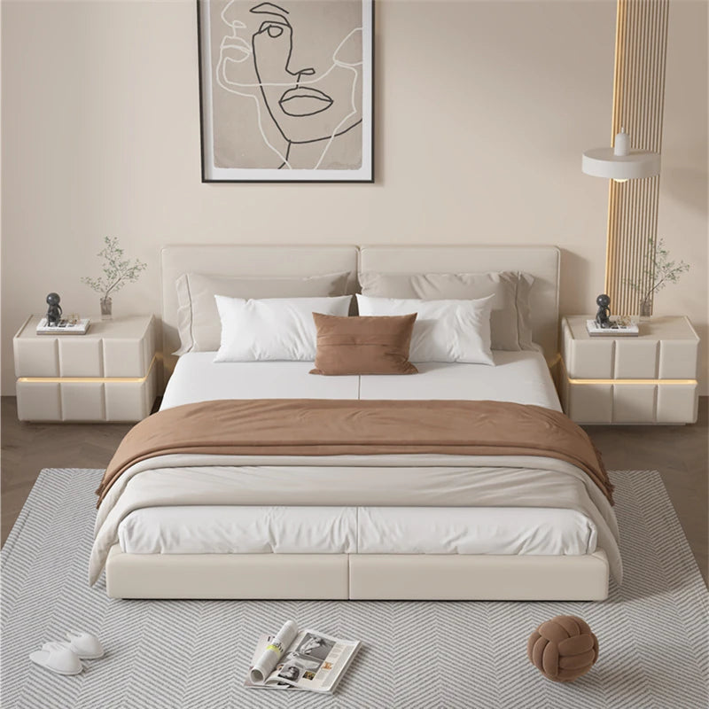 モダンナイトテーブル - パイン材×PUレザー製、スタイリッシュなデザインでお部屋をお洒落に演出! fmxjs-5345