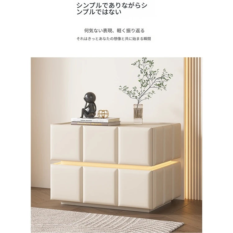 モダンナイトテーブル - パイン材×PUレザー製、スタイリッシュなデザインでお部屋をお洒落に演出! fmxjs-5345